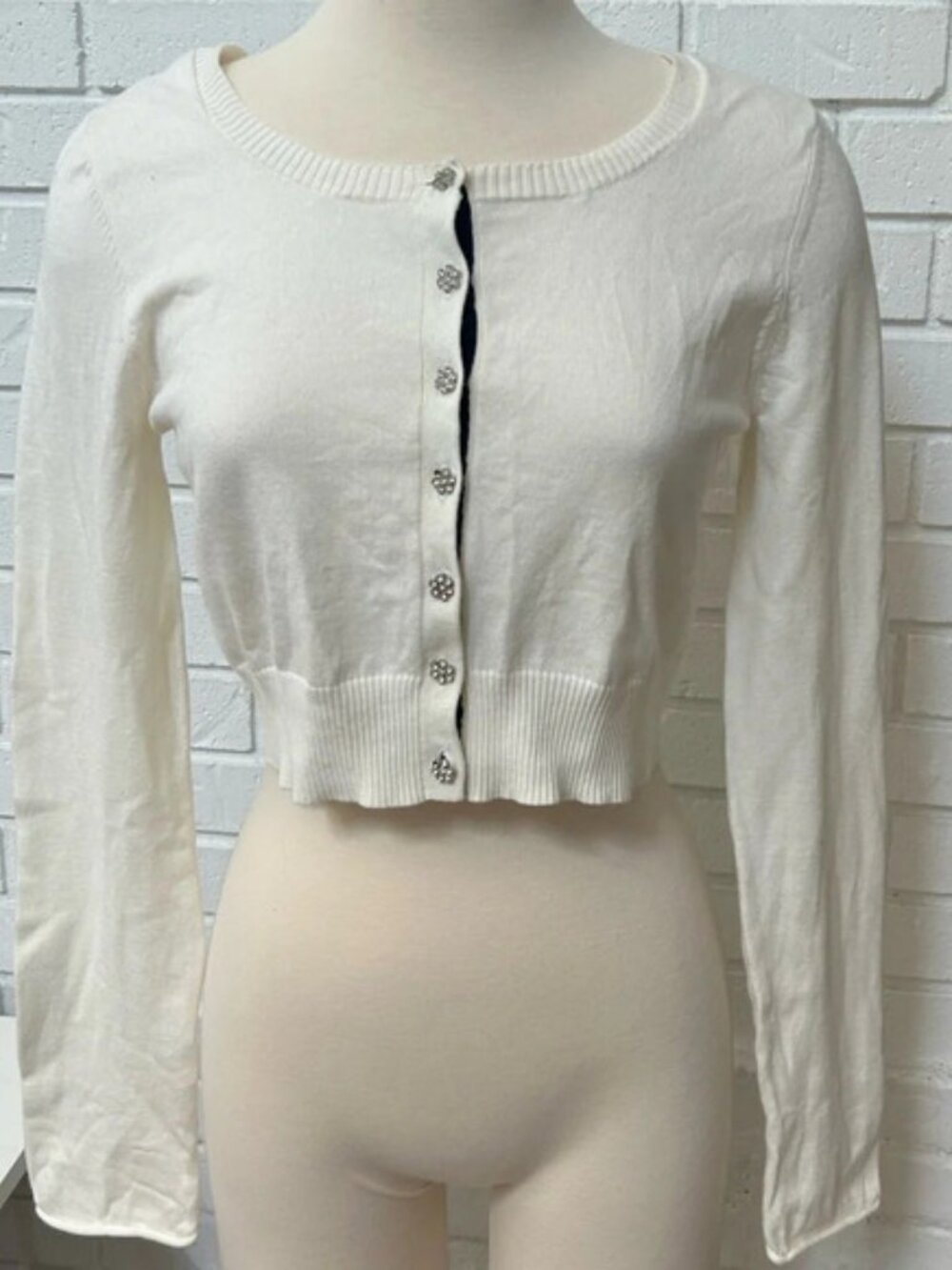 Vintage Guess Rhinestone Button Cotton Cardigan Sweater L